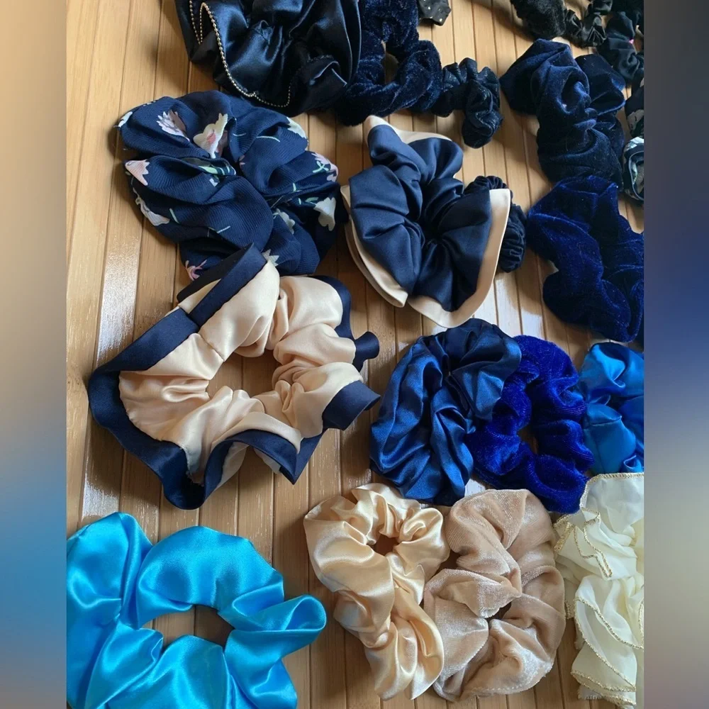 Cool Toned Blue Color Vibes Hair Scrunchies 25pc Set